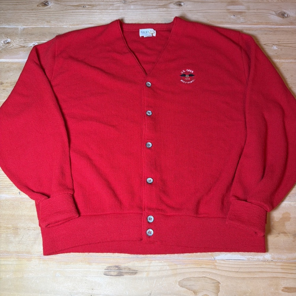 Vintage Izod Club Red Cardigan Sweater Mens XL 1993 US Open Baltusrol Golf USA